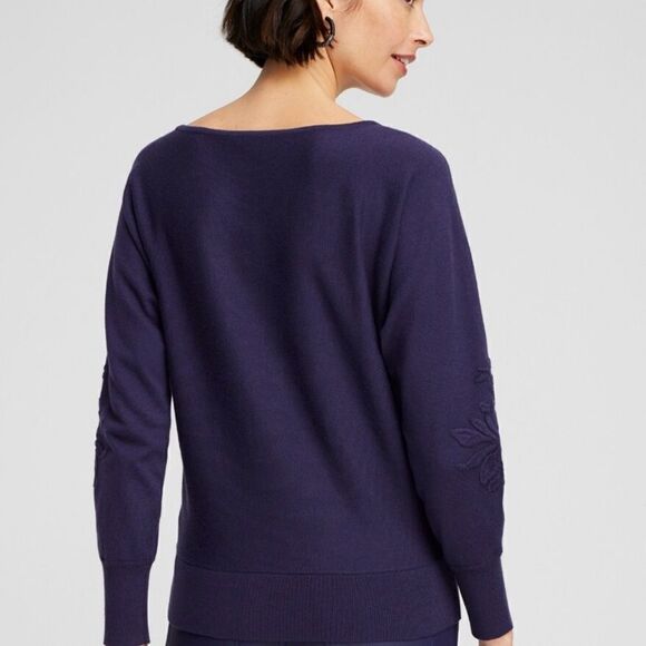 Chico’s Purple Textured Floral Pullover Sweater - Picture 3 of 11